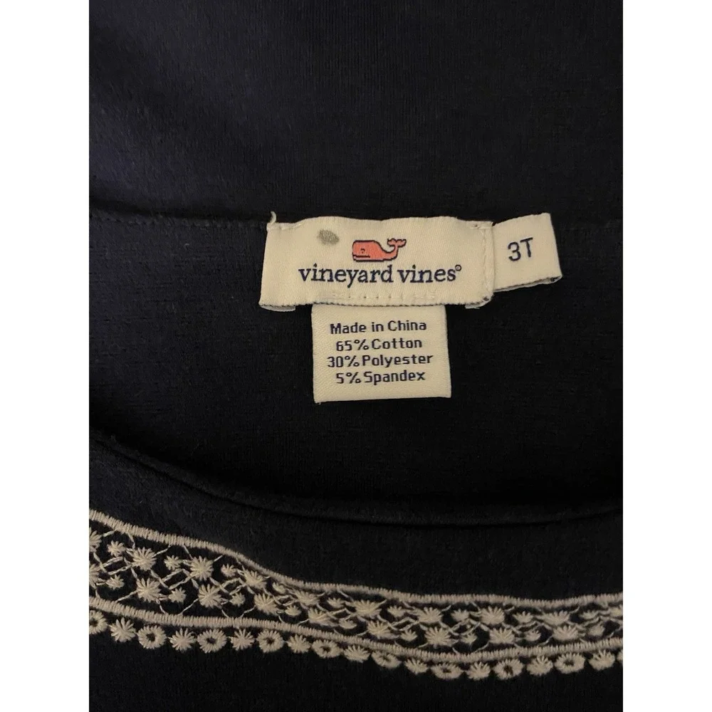 Vineyard Vines Girls 3T Dress Navy White Embroidered Detail On Neck  & Pockets